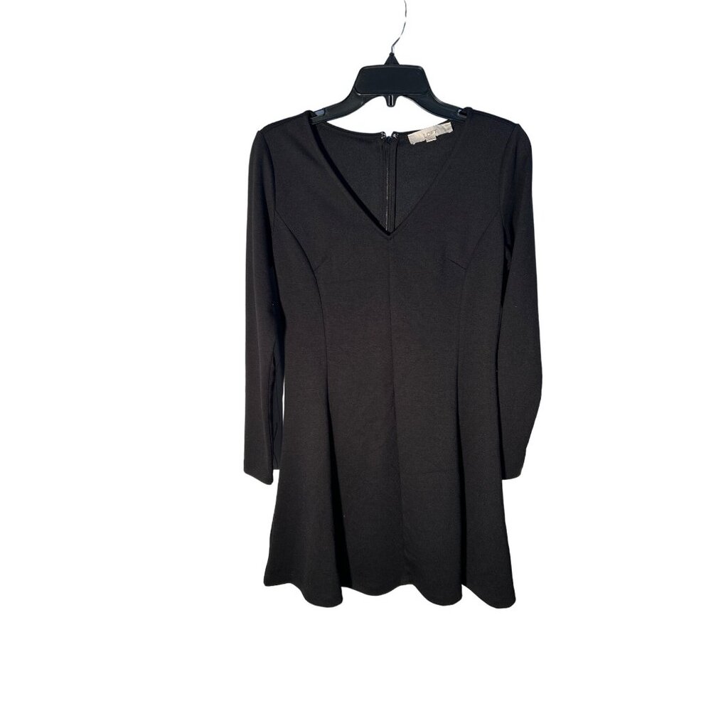 LOFT Black V-Neck Fit & Flare Dress Women’s Petite 4P Long Sleeve‎